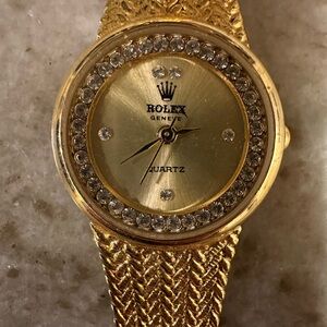 Fun Costume Jewelry Gold Women's Watch Crystal Rhinestone Accents